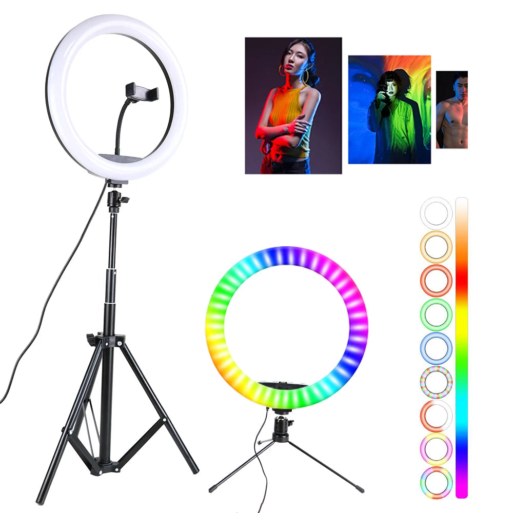 13inch RGB Led Selfie Ring Light With 0.5m 1.6m 2m Tripod Colorful 33cm Photographic Lighting With Remote Control For Youtube