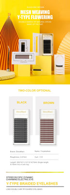 DeceMars YY Shape  Black Brown Eyelashes Extensions Two Tip Lashes C/D Curl  High Quality  Idividual