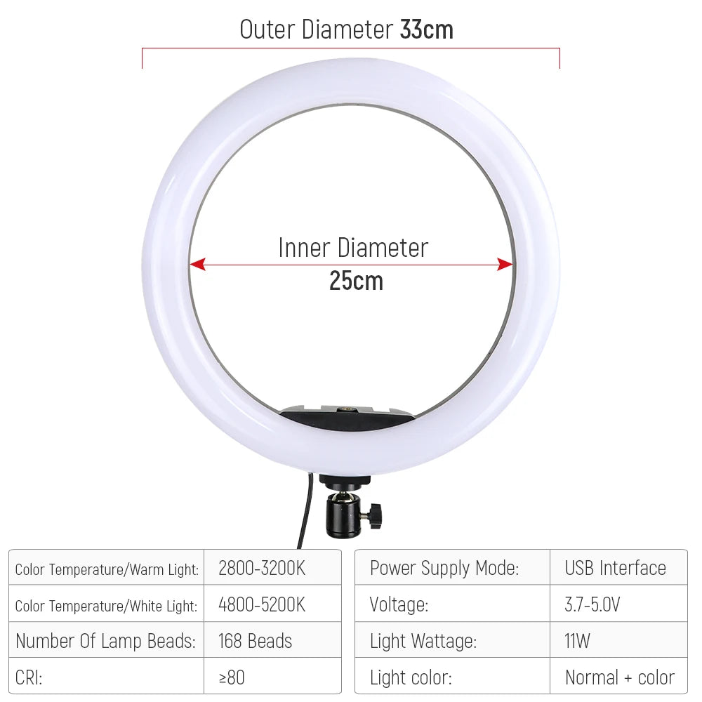 13inch RGB Led Selfie Ring Light With 0.5m 1.6m 2m Tripod Colorful 33cm Photographic Lighting With Remote Control For Youtube