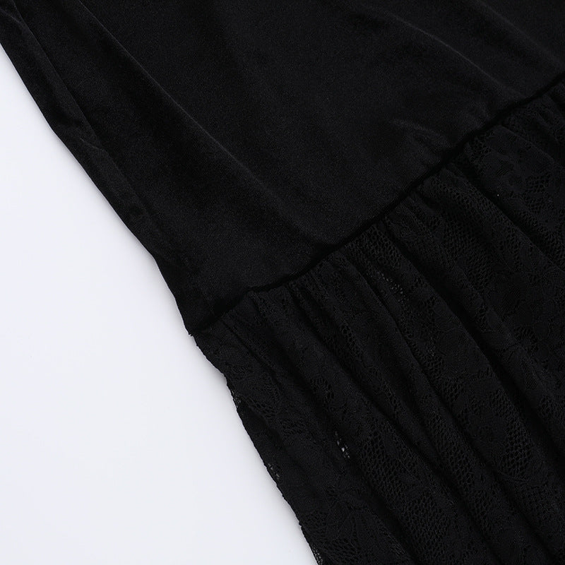 Halloween Costume Women Batwing Sleeve Floor Dress Black Gothic Evil Terror Maxi Mistress Morticia Addam Family Outfit For Adult