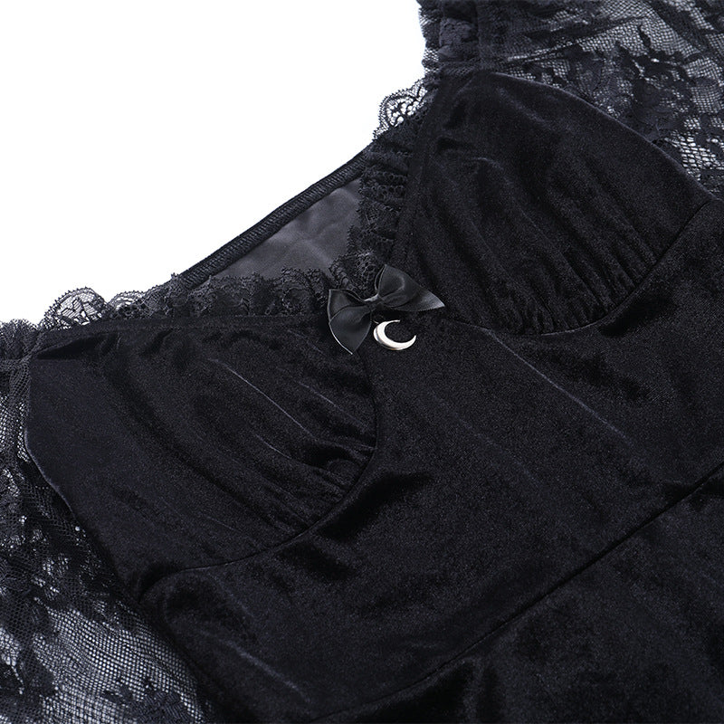 Mall Gothic Emo Jacquard A-line Dresses Goth dress Elegant Grunge Ruched Bandage Partywear Punk Black Women Halloween Club Dress