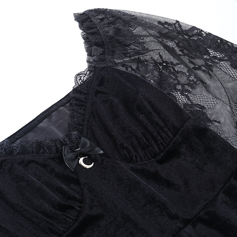 Mall Gothic Emo Jacquard A-line Dresses Goth dress Elegant Grunge Ruched Bandage Partywear Punk Black Women Halloween Club Dress