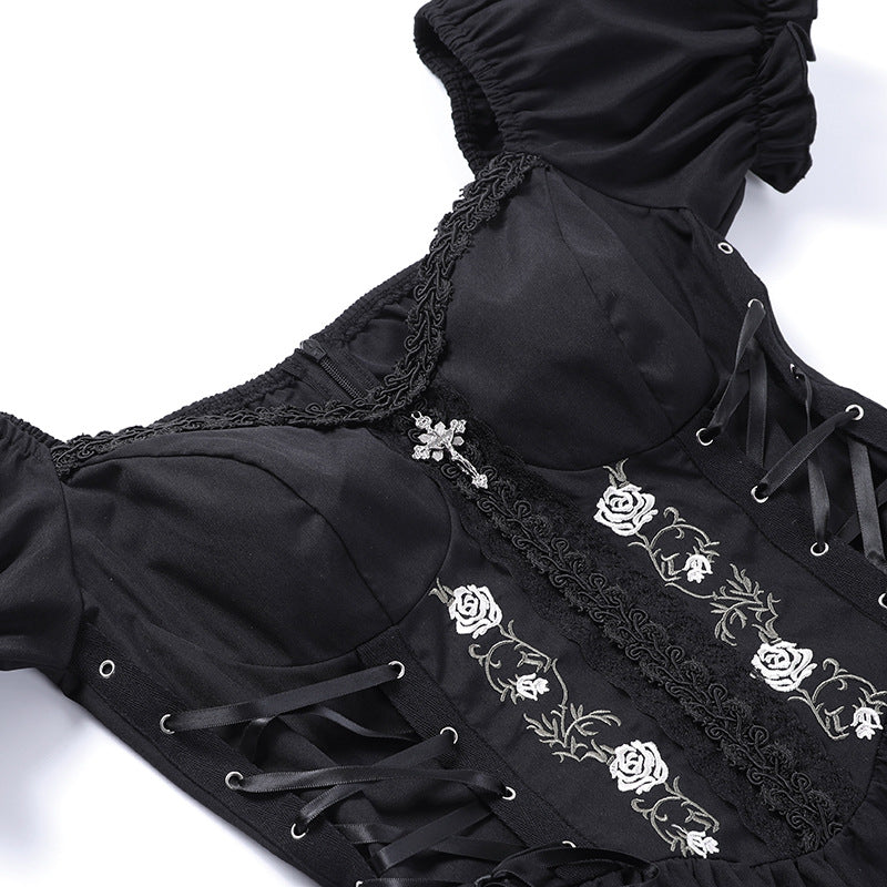 Mall Gothic Emo Jacquard A-line Dresses Goth dress Elegant Grunge Ruched Bandage Partywear Punk Black Women Halloween Club Dress