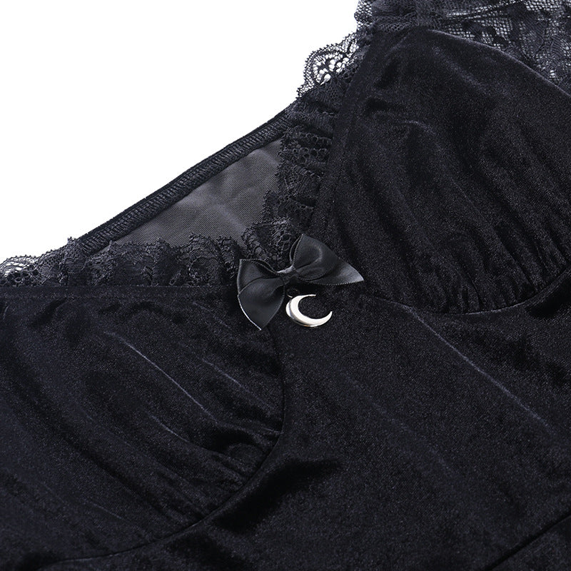 Mall Gothic Emo Jacquard A-line Dresses Goth dress Elegant Grunge Ruched Bandage Partywear Punk Black Women Halloween Club Dress