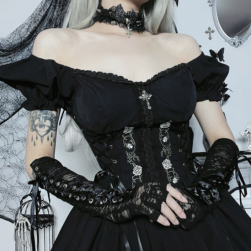 Mall Gothic Emo Jacquard A-line Dresses Goth dress Elegant Grunge Ruched Bandage Partywear Punk Black Women Halloween Club Dress