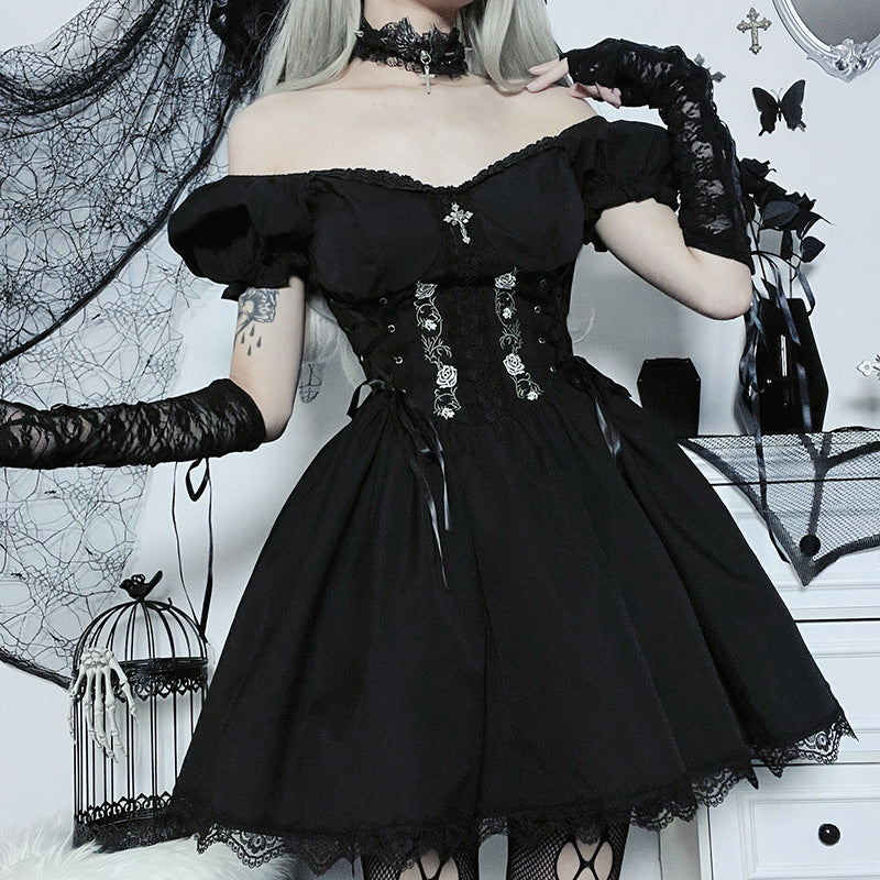 Mall Gothic Emo Jacquard A-line Dresses Goth dress Elegant Grunge Ruched Bandage Partywear Punk Black Women Halloween Club Dress