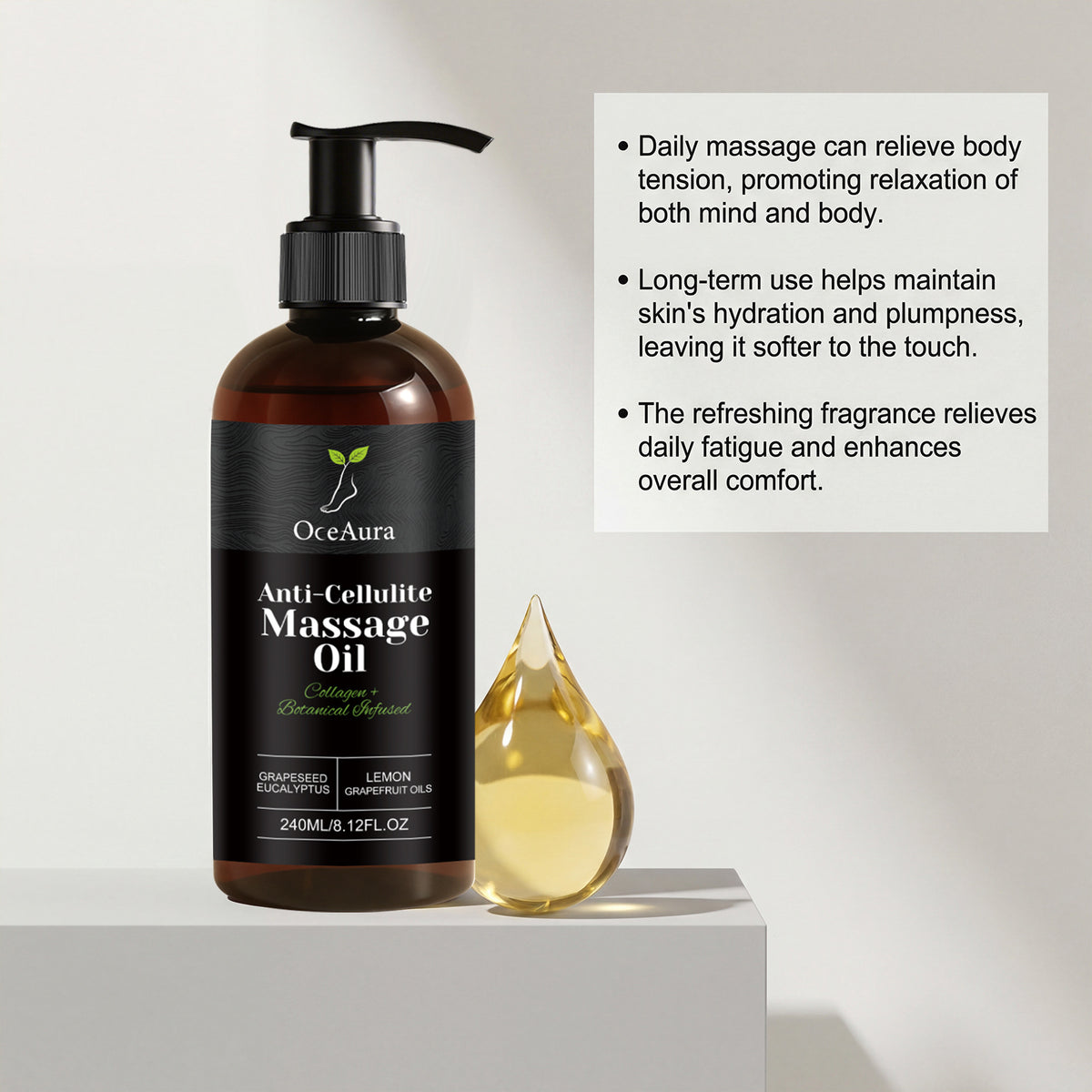 Collagen Anti-Cellulite Massage Oil Abdomen Thigh Firming Nourishing Dry Skin Glowing Soothing Revitalizing Tightening Body Oil