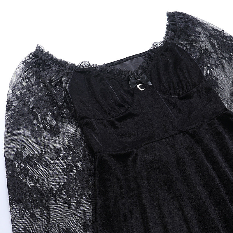 Mall Gothic Emo Jacquard A-line Dresses Goth dress Elegant Grunge Ruched Bandage Partywear Punk Black Women Halloween Club Dress