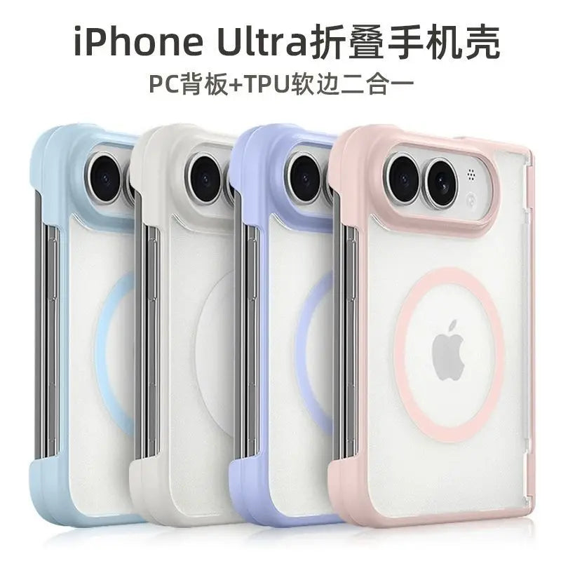 Case For iPhone Duo 18 Fold Magnetic Matte Transparent Acrylic Phone Cover Equipped With Central Hinge Protection Back Shell