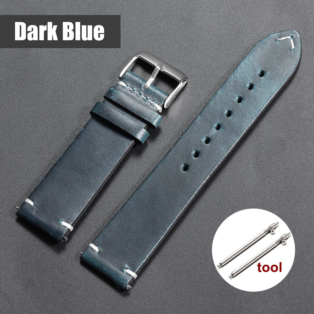 18mm 20mm 22mm Vintage Oil Wax Leather Watchband 19mm 21mm 24mm Universal Stitching Cowhide Strap for Seiko for Omega Watch Band