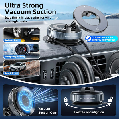 Magnetic Car Phone Holder | 360° Rotation, Vacuum Suction Cup, Universal Fit