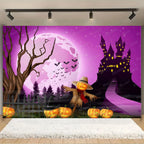 Horror Halloween Photography Background Moon Night Castle Forest Pumpkin Lantern Skeleton Family Party Photo Backdrop Decoration