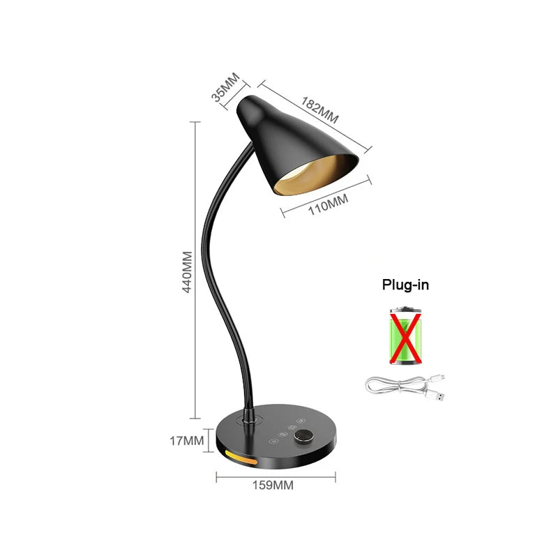 LED Desk Lamp Plug-In Knob Switch Five Level Dimming Desktop Reading Lamps Bedroom Dormitory  Clip Type Iron Bedside Desk Light