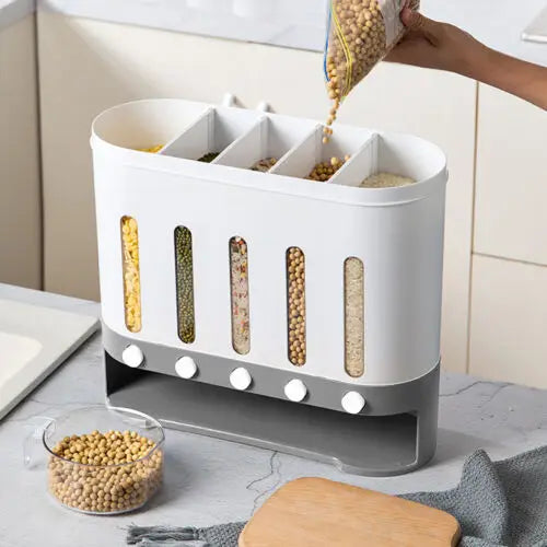 Wall-Mounted Dry Food Storage Dispenser 9Kg Capacity Airtight Cereal & Grain Organizer with Removable Compartments