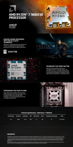 AMD Ryzen 7 7800X3D CPU 8-Core 16-Thread AM5 Processor 4.2GHz Up to 5.0GHz 96MB L3 Cache Gaming Desktop CPU Tray