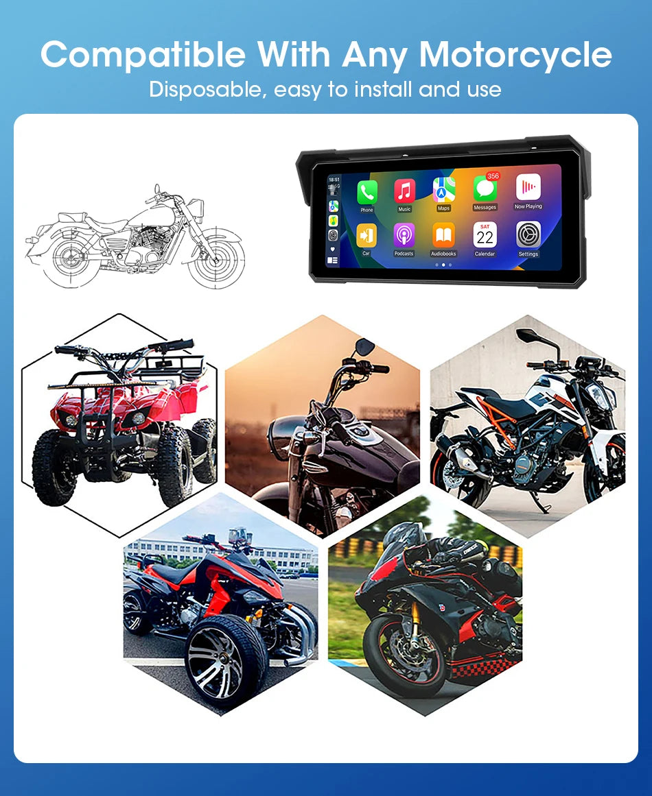 Jansite Portable 8.1 inch IP67 Waterproof Motorcycle 4K DVR GPS Navigation Wireless Carplay Android Auto Moto Recorder Monitor