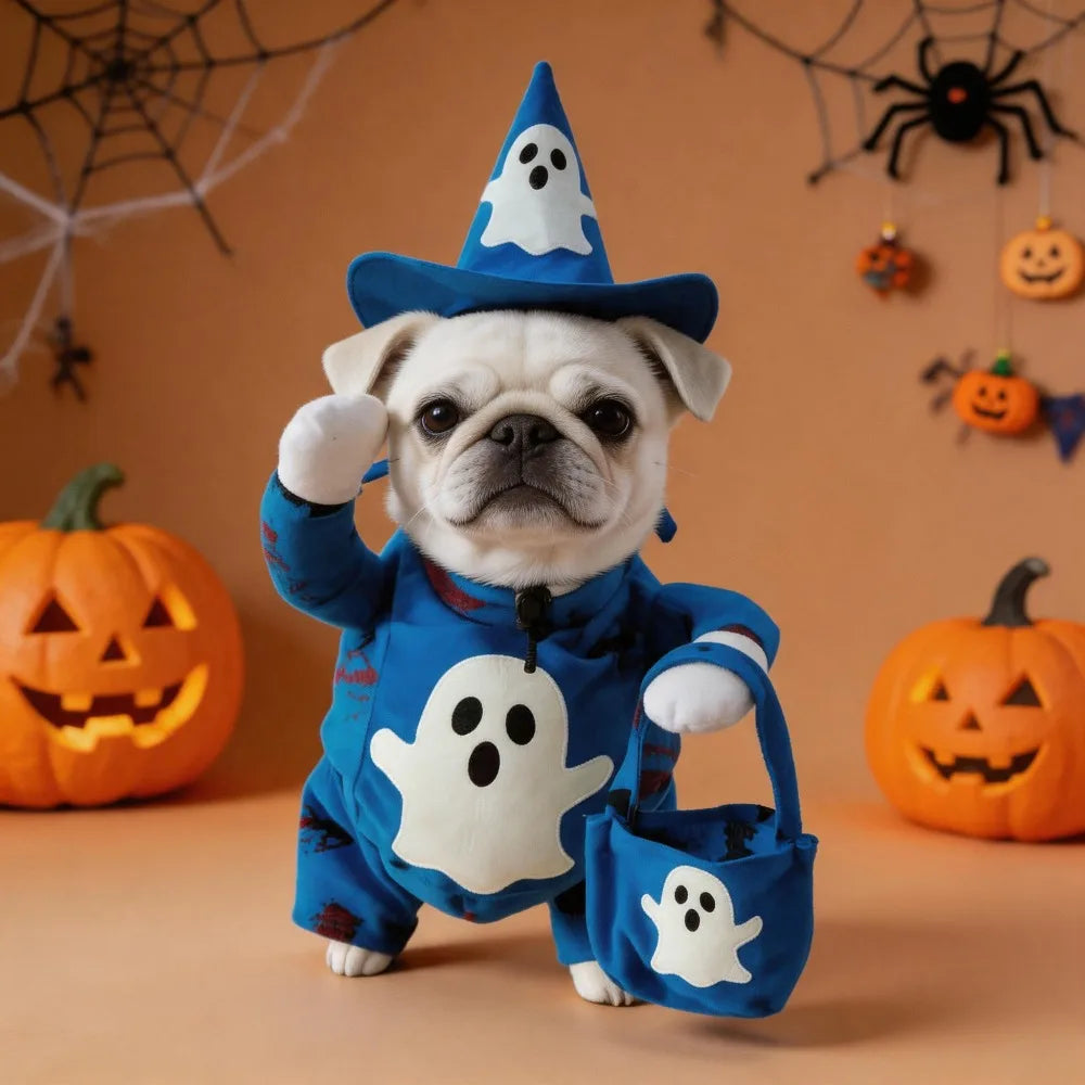 Halloween Dog Clothes Pet Costume Funny Cosplay Outfit with Fluorescent Ghost Cute Dog Cat Dress Up Festive Party Apparel Set