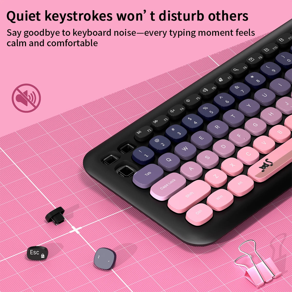 MOFii Wireless Keyboard & Mouse Combo, Cute Macaron Cat Paw Round Keycaps Silent Office Set for Laptops and Desktops