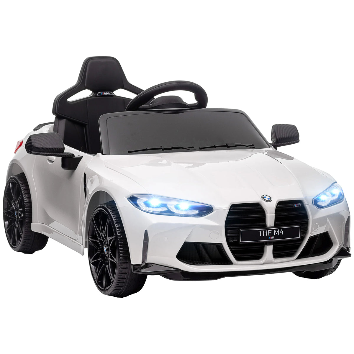 Battery Car for Children 12V Bmw M4 with Headlights Horn Music Speed 3-5 Km/H White