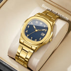 Luxury Men Business Watches Fashion Square Dial Stainless Steel Strap Quartz Watch with Calendar For Mens Clock（Without Box）