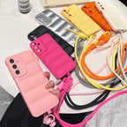 Fashion Down Jacket Lanyard Crossbody Case For Samsung Galaxy A56 A36 A26 A16 A55 A35 A54 A53 A52 A34 A33 Long Strap Soft Cover