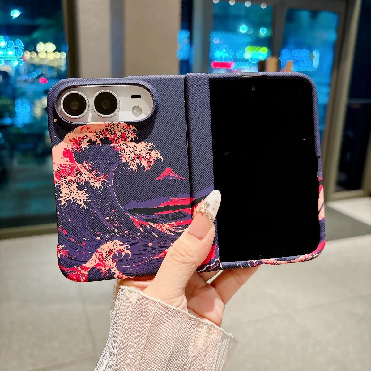 Shockproof Duo Thin Carbon Fiber Leather Magnetic for Magsafe Phone Case for IPhone Duo Apple 18 Fold Hinge Protective Cover