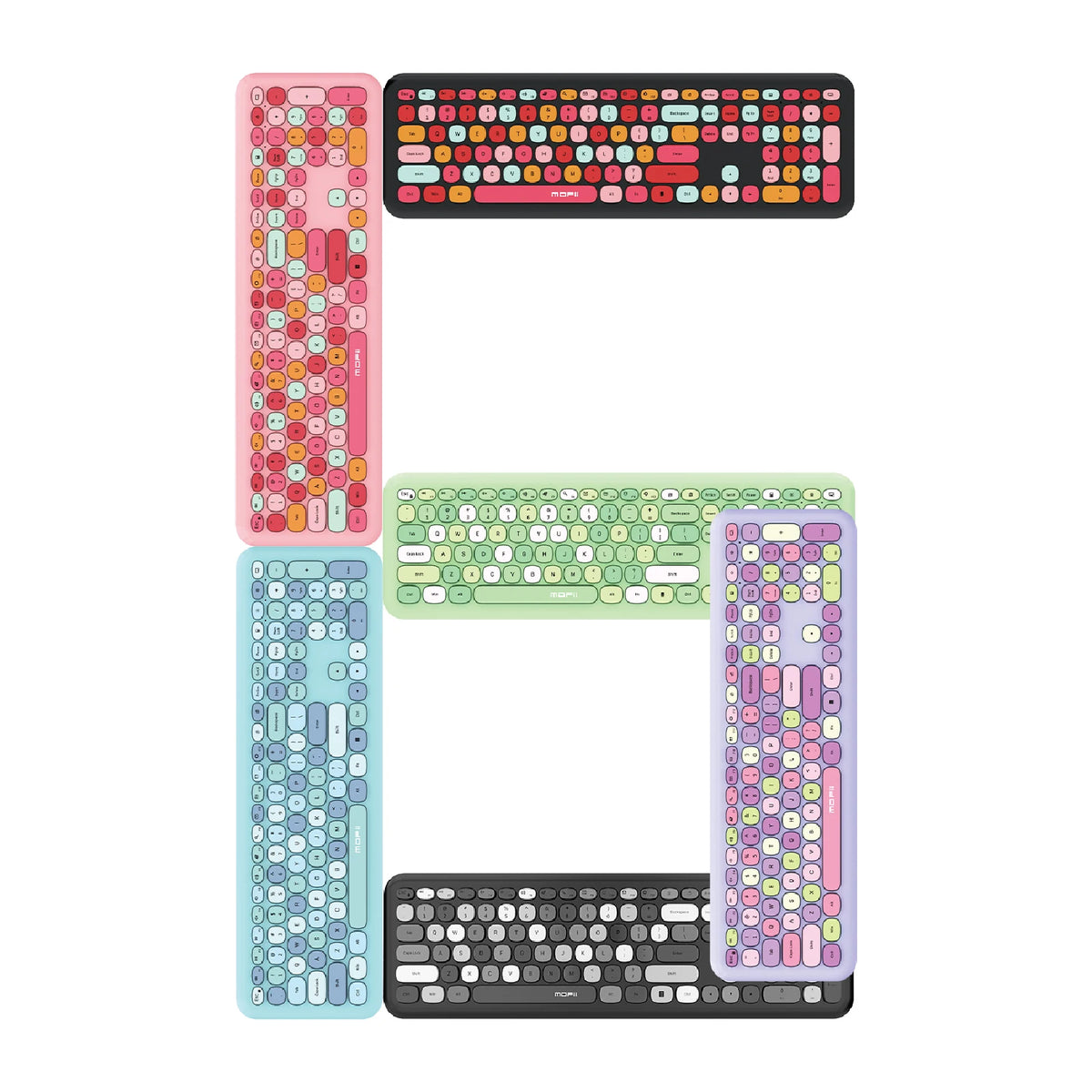MOFii Wireless Keyboard & Mouse Combo, Cute Macaron Cat Paw Round Keycaps Silent Office Set for Laptops and Desktops