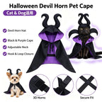 Halloween Dog Cat Costume Hooded Cloak Maleficent Velvet Cape Adjustable Cosplay Party Dress Apparel Funny Witch Holiday Pet