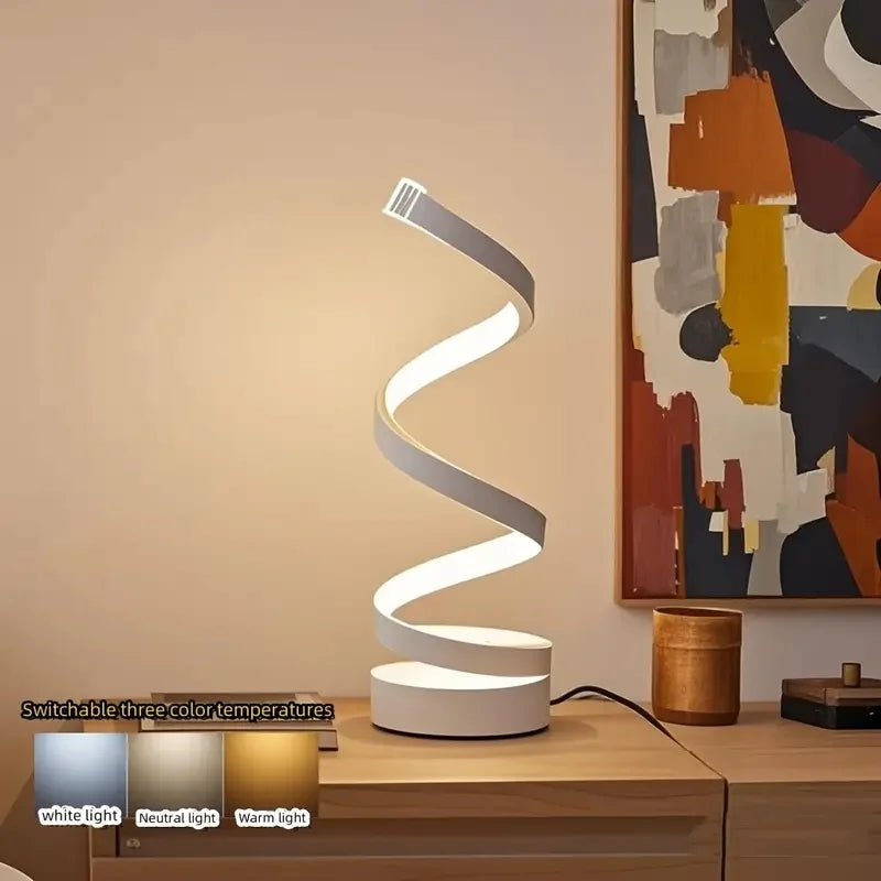 1PC Simple Spiral External Emitting Bright Desktop Desk Lamp, USB - Three-color Lighting, Suitable for Living Room and Bedroom D