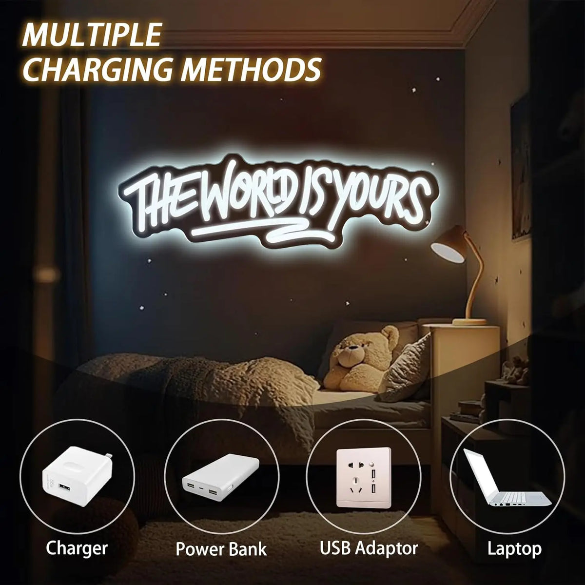 The World is Yours Neon Sign USB Powered LED Light for Beer Bar Wedding Birthday Party Game Room Bedroom Decoration Wall Light