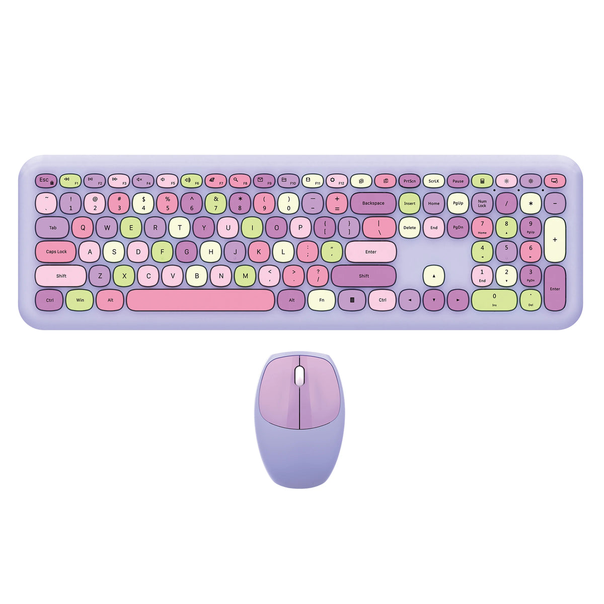 MOFii Wireless Keyboard & Mouse Combo, Cute Macaron Cat Paw Round Keycaps Silent Office Set for Laptops and Desktops