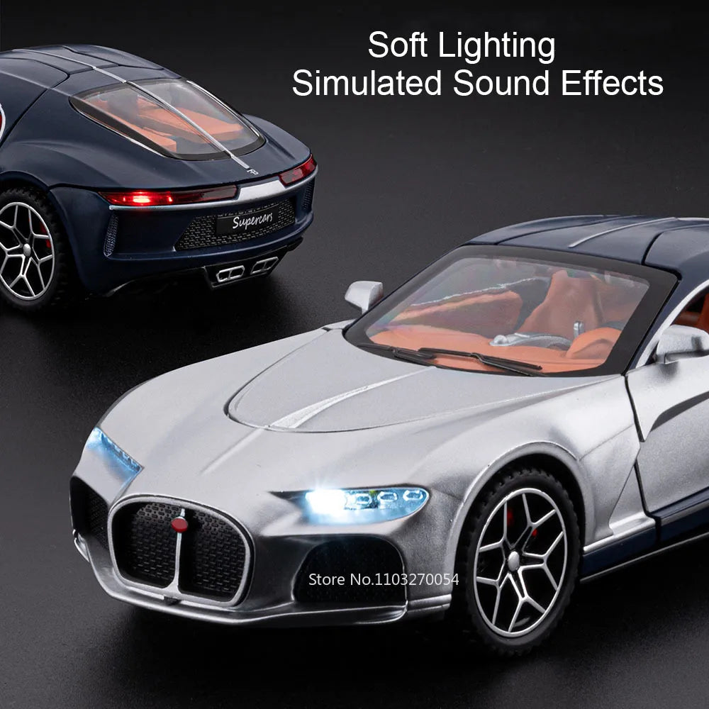 1:32 Atlantic Tourbillon Car Model Alloy Diecast Toys Doors Opened Sound Light Pull Back Miniature Models Office Table Ornaments