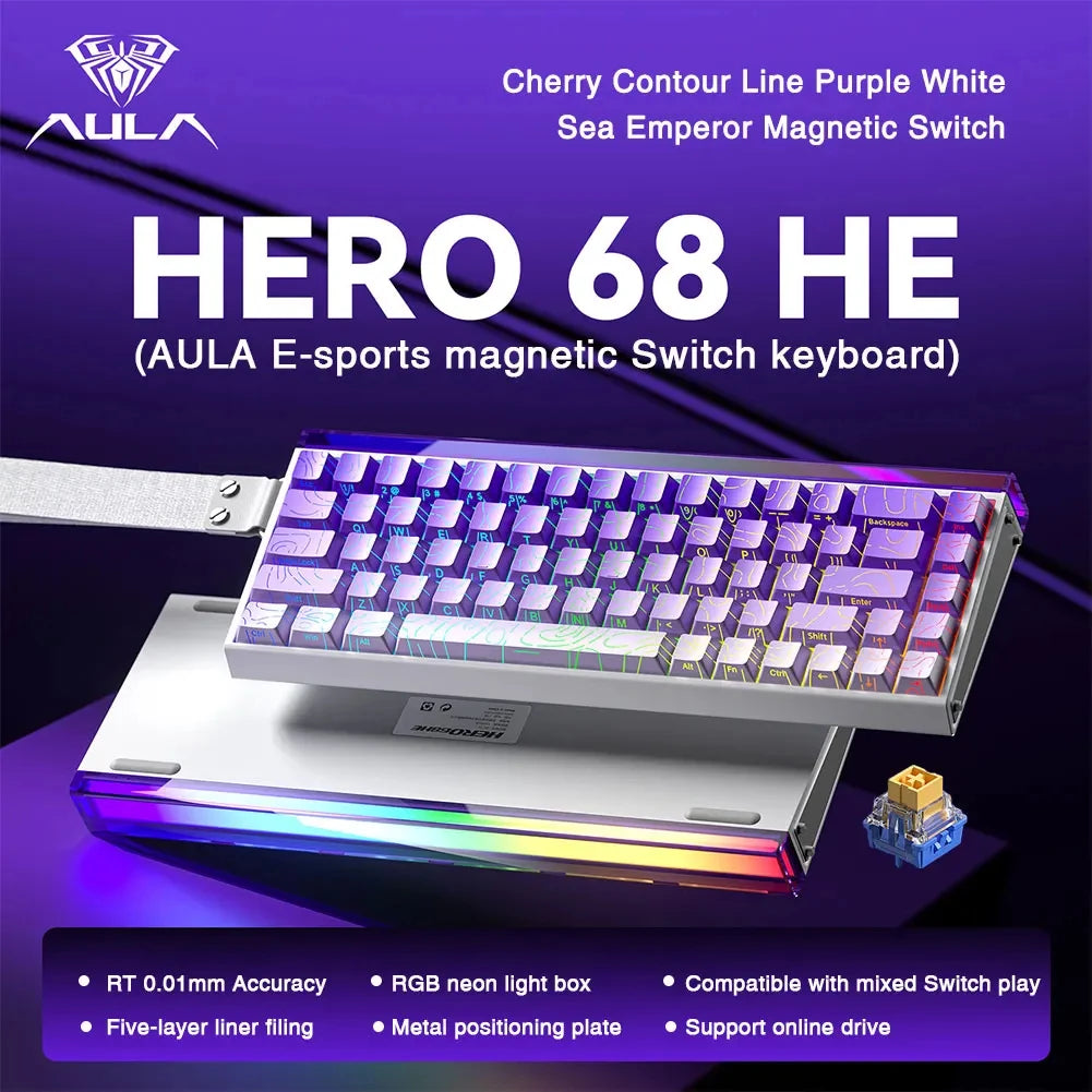 AULA HERO 68 HE Hall Effect Gaming Keyboard 65% Wired RGB Hot Swappable 8K Polling 0.01mm Magnetic Switch for PC Gamers