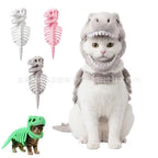 Halloween Dinosaur Skeleton Pet Hooded Costume Cute Cat Puppy Cosplay Outfit Funny Party Dress Up Clothes Small Animal Holiday