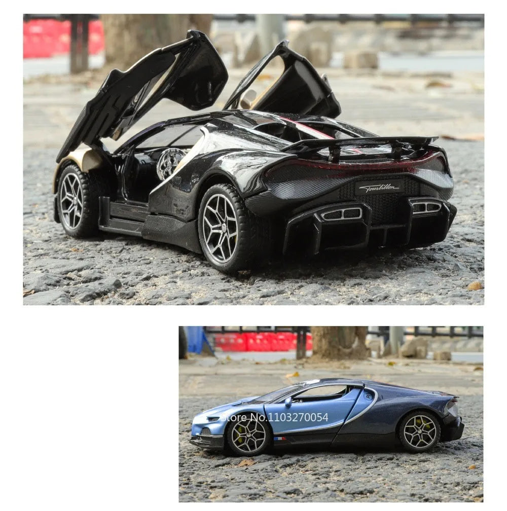 1:32 Atlantic Tourbillon Car Model Alloy Diecast Toys Doors Opened Sound Light Pull Back Miniature Models Office Table Ornaments