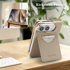 Matte PU Leather Card Phone Case For iPhone Duo 18 Fold Electroplated Frame Foldable Kickstand Drop Protection Cover