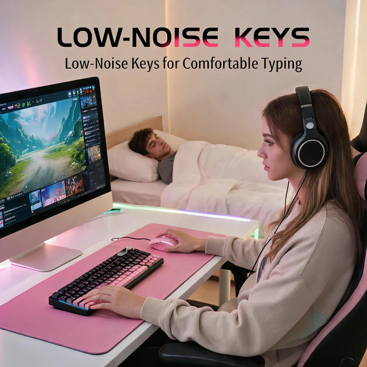 RGB Mechanical Style Keyboard 98 Keys Wireless Tri-Mode Silent with Volume Roller Gradient Keycaps Gaming Setup PC Mac
