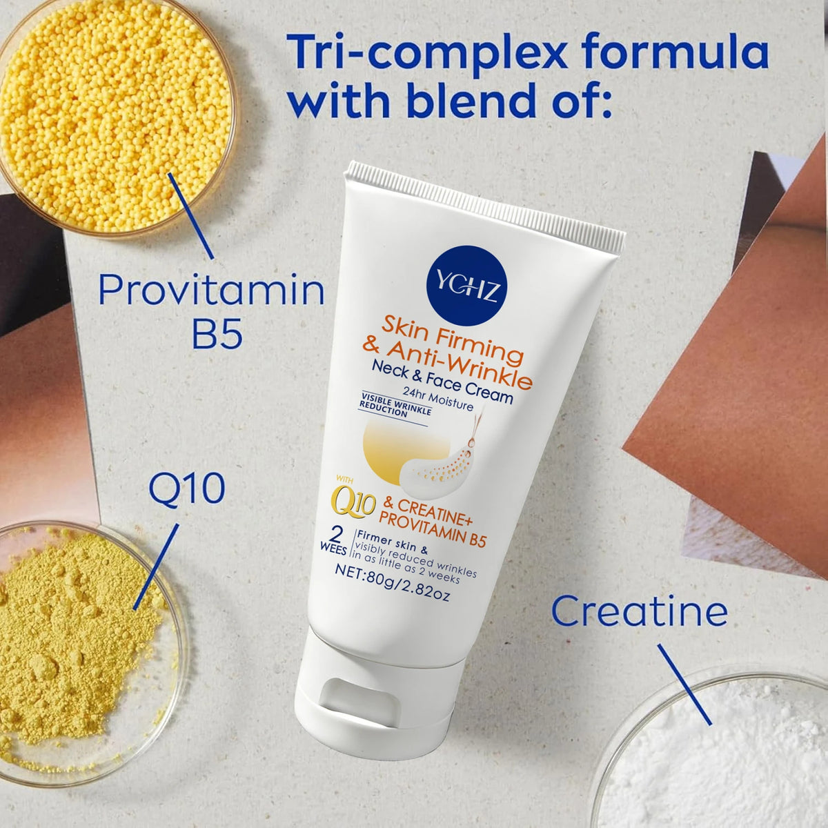 [Hydrating Firming Cream] Reduces Fine Lines and Wrinkles, Neck and Face Firming Cream - Contains Coenzyme Q10, Creatine, and Vitamin B5, Suitable for All Skin Types, Moisturizing and Firming, 80g