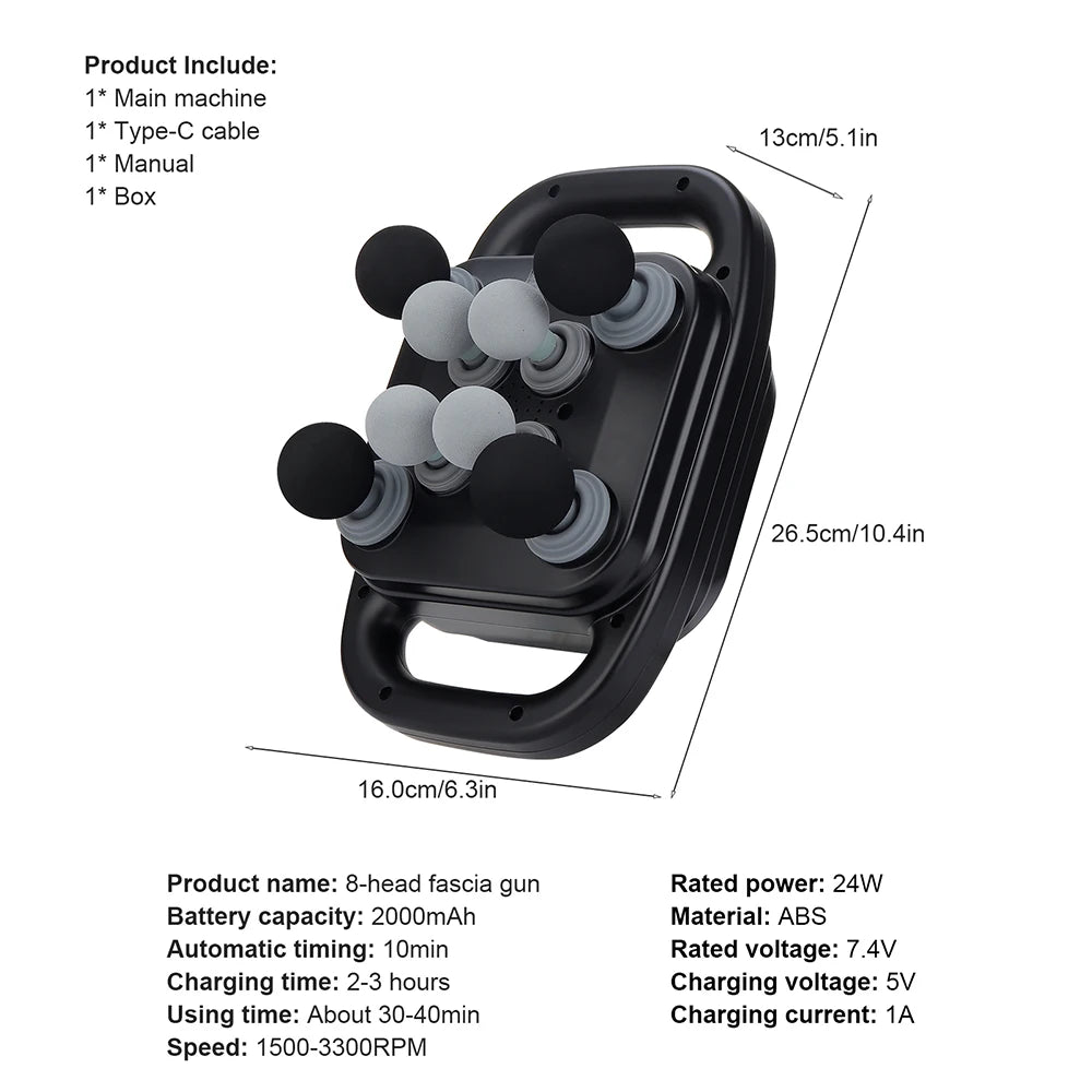 8-Head Fascia Gun High-Frequency Vibration Body Massage Gun Back and Waist Massager Neck Shoulder Massager Muscle masajeador