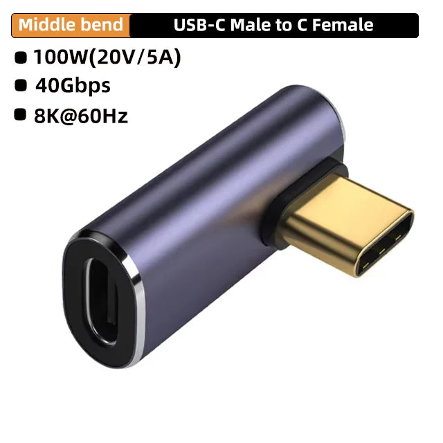 USB4.0 40Gbps OTG Type C 90 Degree Adapter 100W 5A USB C to Type C Fast Charging Converter USB C Data Adapter For Macbook 8K60HZ
