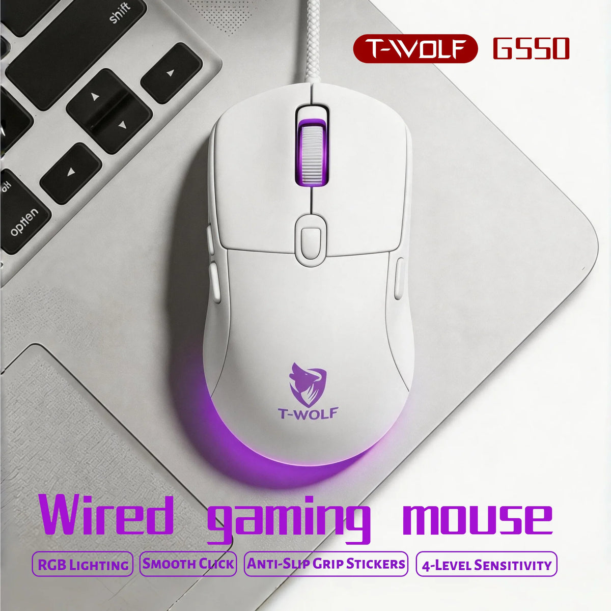 Wired Gaming Mouse RGB 6 Buttons Programmable Gaming Mouse 4 DPI Adjustable Gamer Mouse Ergonomic Computer Mouse 1.5m Braided Cable RGB Breathing Light Mouse for PC Laptop Desktop Gaming Mice Purple