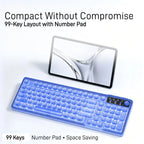 Transparent Wireless Gaming Keyboard, Tri‑Mode 2.4G/BT/USB‑C, 99‑Key 1800 Compact Layout, RGB Clear PC Keycaps, Mechanical‑Like Typing Feel for Office & Desk Setup