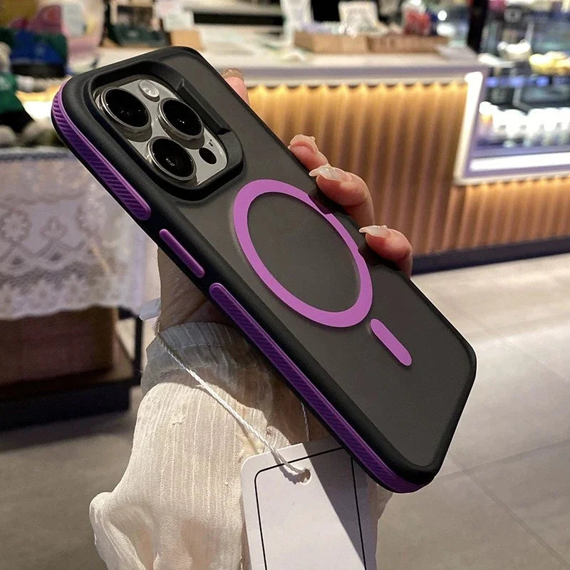 Luxury Matte Armor Phone Case For iPhone 16 15 14 11 12 13 Pro Max Plus Magsafe Magnetic Bumper Back Cases Cover Funda Coque
