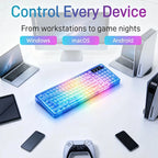 Transparent Wireless Gaming Keyboard, Tri‑Mode 2.4G/BT/USB‑C, 99‑Key 1800 Compact Layout, RGB Clear PC Keycaps, Mechanical‑Like Typing Feel for Office & Desk Setup