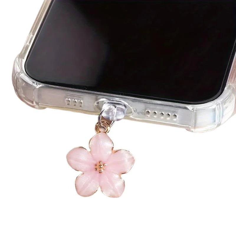 Sakura Flowers Phone Dust Plug Accessories Decoration Hanging Pendant For IPhone For Type-C Charging Port
