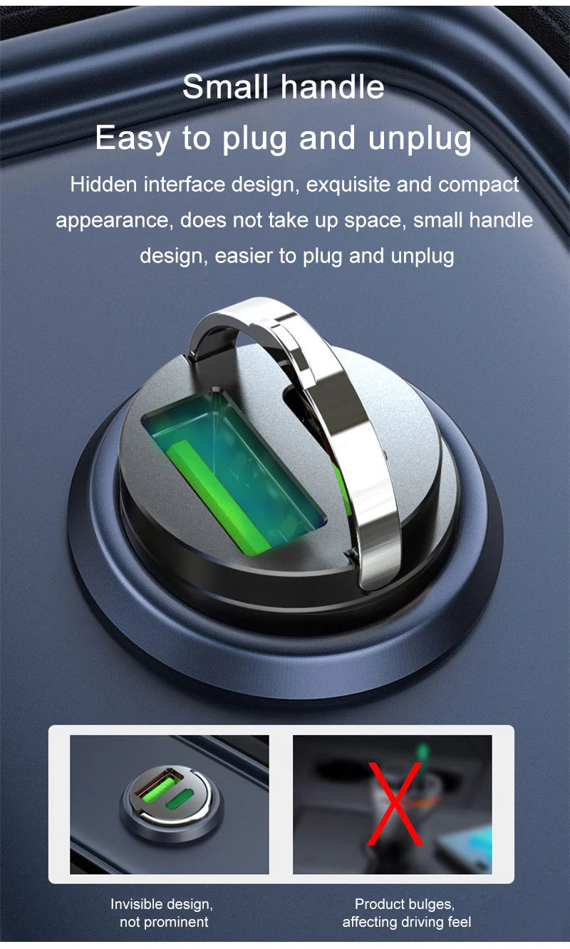 200W Mini Car Charger With QC3.0 USB C PD Fast Charging for iPhone Samsung Xiaomi