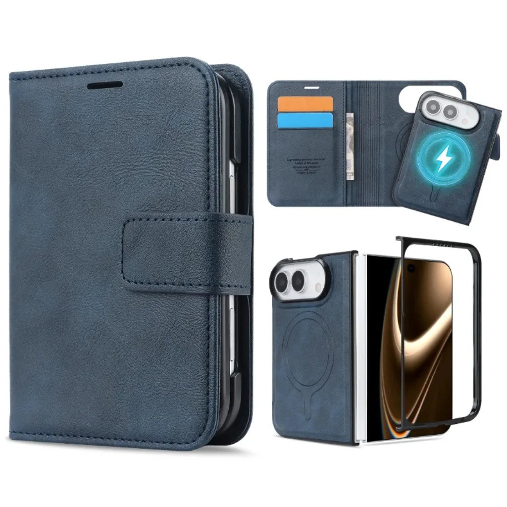 2 in 1 Detachable For Magsafe Magnetic Wallet Card Slot Flip Phone Case For Apple iPhone Duo 18 Fold 2026 PU Leather Cover