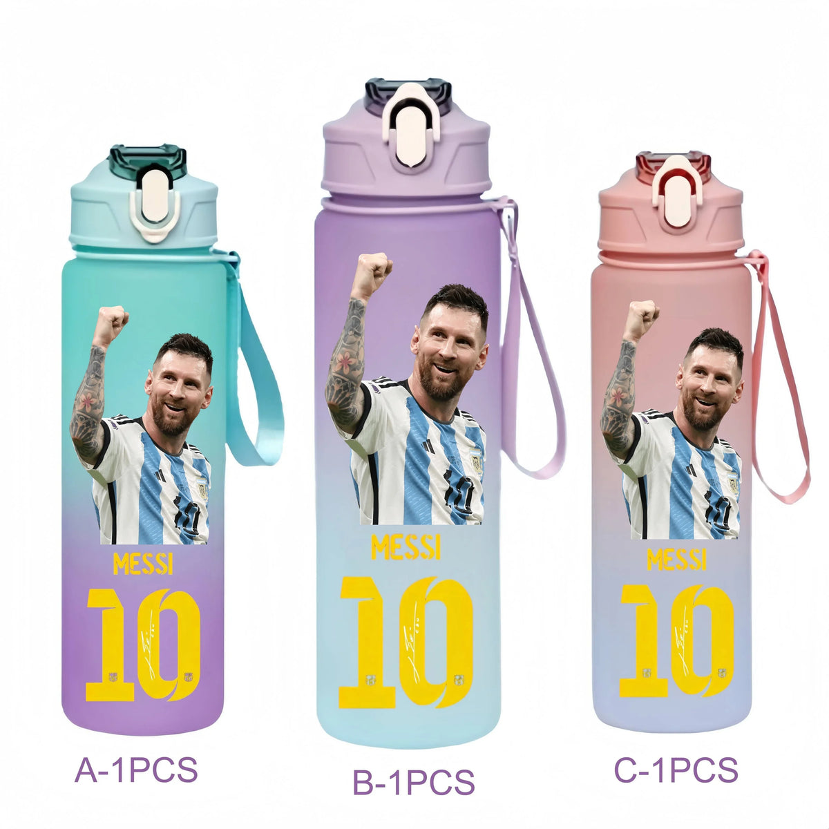 750ML Messi Modrić Neymar Football Star Straw Water Cup Portable Fitness Drink Bottle Kettle Leakproof Drinkware Fans Gifts