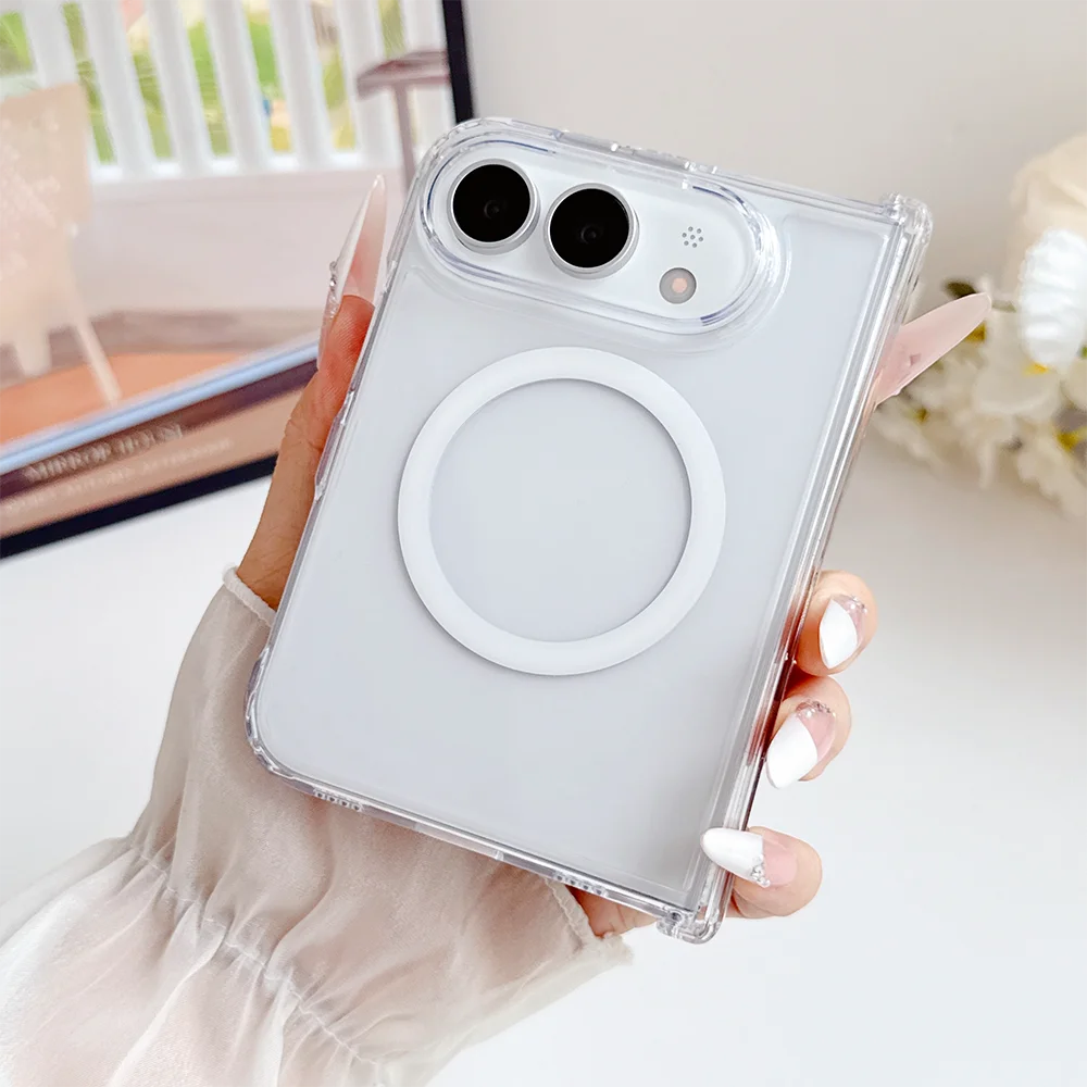 Luxury Clear Shockp Magnetic Wireless Charging Phone Case For iPhone Duo 18 Duo 18 Ultra Hinge Magsafe PC Hard Protect Cover