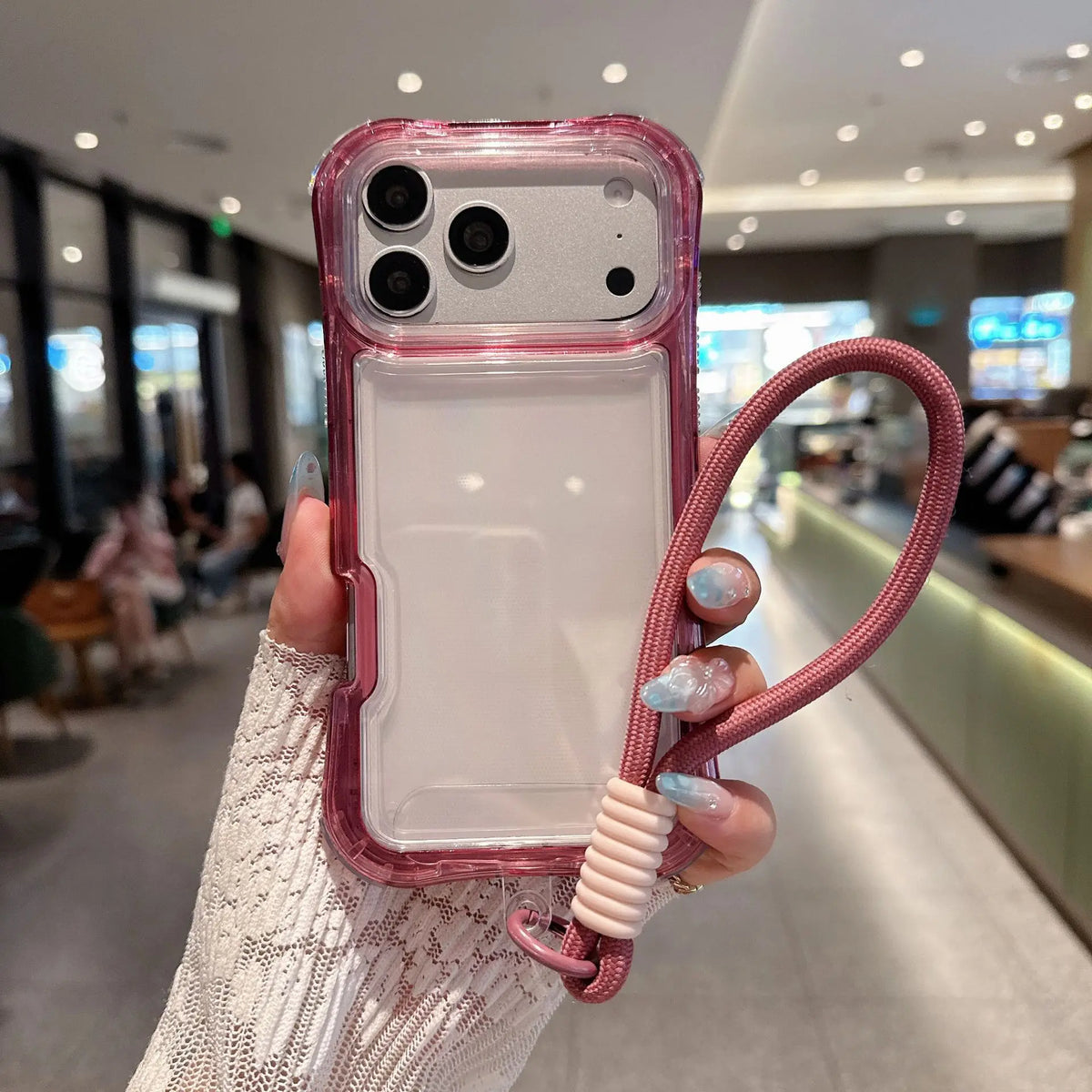 Luxury 3in1 Clear Anti-Drop Phone Case for iPhone 18 17 16 15 14 Plus 13 Pro Max Candy Colour Frame Wrist Strap Protection Cover